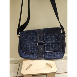 Vera Bradley Quilted Messenger Bag Navy Blue Patent Accents Adjustable Strap